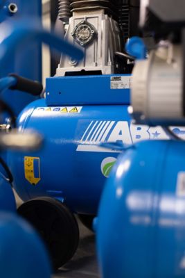 ABAC piston compressors close up showroom