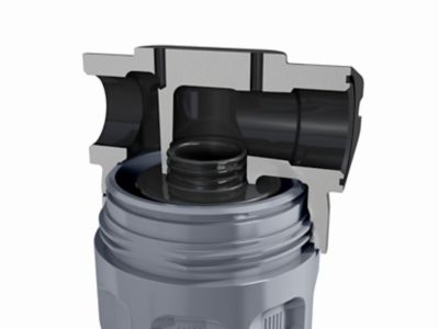 Cut-away filter cap to show the airflow