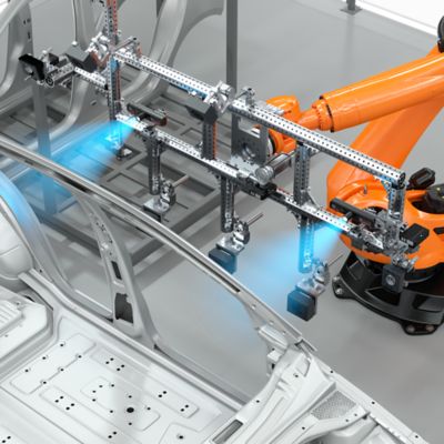 Cloud-X scanning vehicle side part in body shop