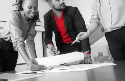 Employees interacting in the office