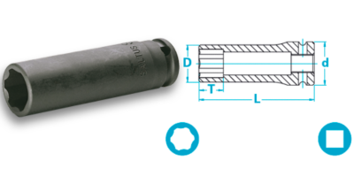 Comb Sockets long surface, Tool accessories, Socket and bits, Saltus