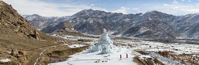 Artifical glacier in Ladakh, India