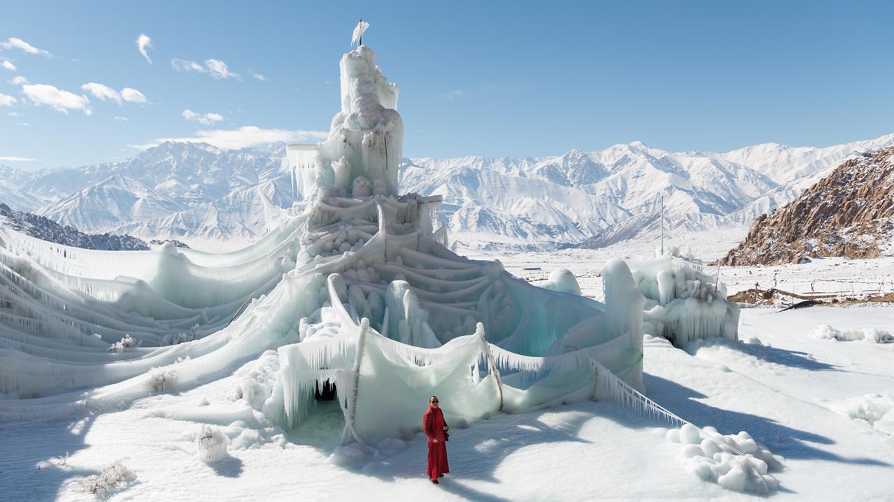 Artificial glacier in Ladakh, India