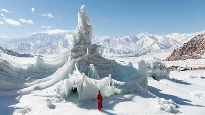 Artificial glacier in Ladakh, India