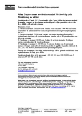 20170427 Atlas Copco avser använda mandat för återköp och försäljning av aktier