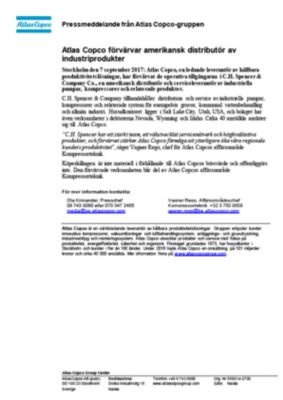 20170907 Atlas Copco förvärvar amerikansk distributör av industriprodukter