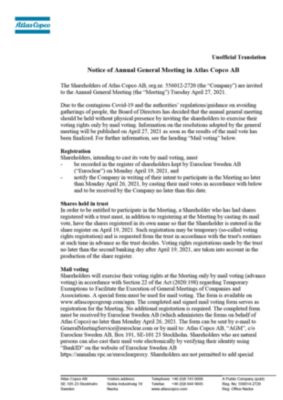 20210319 Notice of Annual General Meeting in Atlas Copco AB 