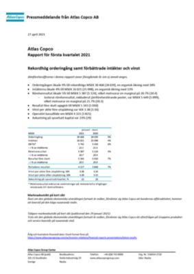 20210427 Atlas Copco: Rapport för första kvartalet 2021