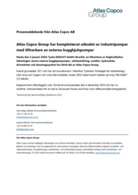 Atlas Copco Group har kompletterat utbudet av industripumpar med tillverkare av externa kugghjulspumpar