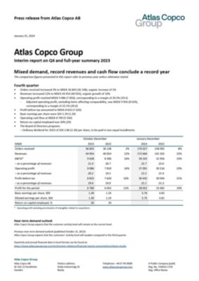 20240125 Atlas Copco Group Interim report on Q4 and full-year summary 2023