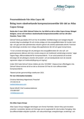 20240305 Bolag inom växelverkande kompressionsventiler blir del av Atlas Copco Group 