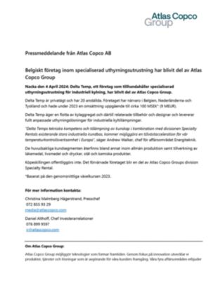 20240404 Belgiskt företag inom specialiserad uthyrningsutrustning har blivit del av Atlas Copco Group