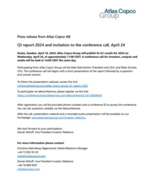 20240410 Q1 report 2024 and invitation to the conference call, April 24
