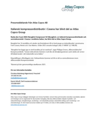 20240605 Italiensk kompressordistributör i Cesena har blivit del av Atlas Copco Group