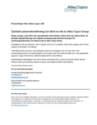 20240704 Tjeckiskt automationsföretag har blivit en del av Atlas Copco Group