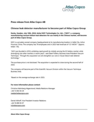 20240710 Chinese leak detector manufacturer to become part of Atlas Copco Group