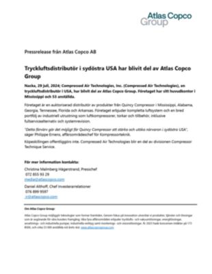 20240729 Tryckluftsdistributör i sydöstra USA har blivit del av Atlas Copco Group