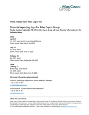 20240918 Financial reporting days for Atlas Copco Group