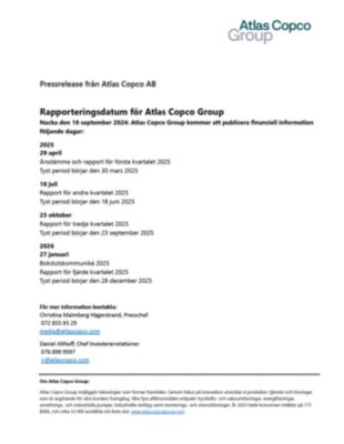 20240918 Rapporteringsdatum för Atlas Copco Group