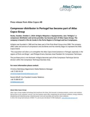 20241002 Compressor distributor in Portugal has become part of Atlas Copco Group