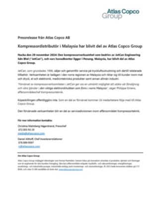 20241129 Kompressordistributör i Malaysia har blivit del av Atlas Copco Group