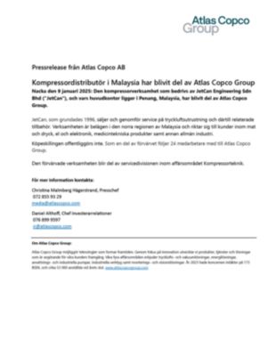 20250109 Kompressordistributör i Malaysia har blivit del av Atlas Copco Group