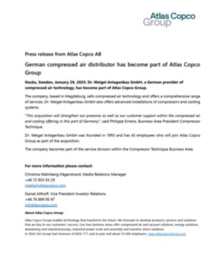 20250129 German compressed air distributor has become part of Atlas Copco Group