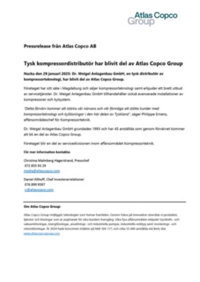 20250129 Tysk kompressordistributör har blivit del av Atlas Copco Group