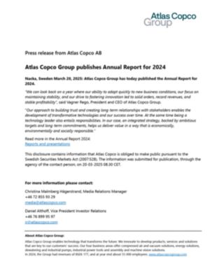 20250320 Atlas Copco Group publishes Annual Report for 2024