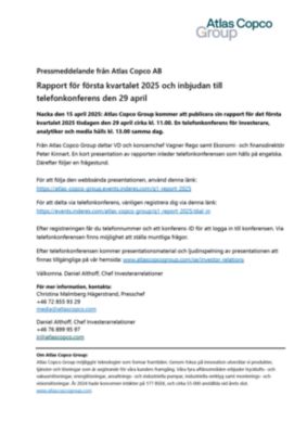20250415 - Rapport för första kvartalet 2025 och inbjudan till telefonkonferens den 29 april