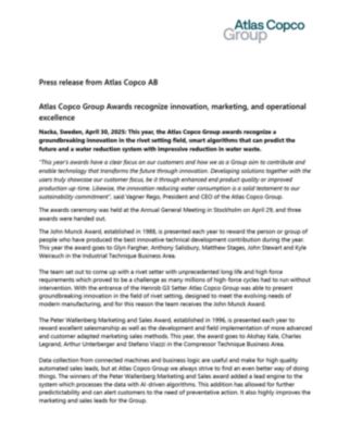 20250429 Atlas Copco Group awards recognize innovation, marketing, and operational excellence