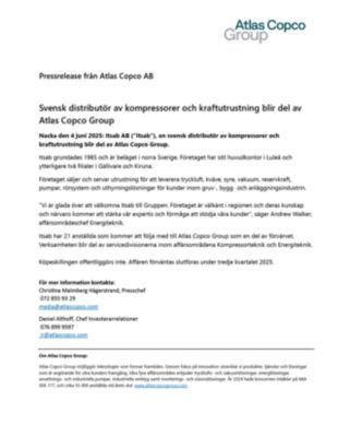 20250604 - Svensk distributör av kompressorer och kraftutrustning blir del av Atlas Copco Group