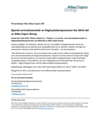 20250709 Spansk serviceleverantör av högtryckskompressorer har blivit del av Atlas Copco Group