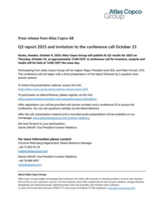20251009 Q3 report 2025 and invitation to the conference call October 23