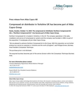 20251014 - Compressed air distributor in Yorkshire UK has become part of Atlas Copco Group