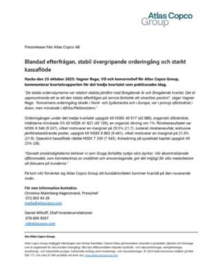 20251023 Blandad efterfrågan, stabil övergripande orderingång och starkt kassaflöde