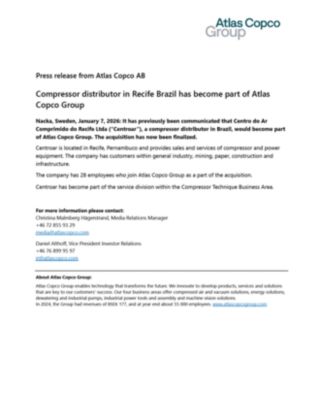 20260107 Compressor distributor in Recife Brazil has become part of Atlas Copco Group