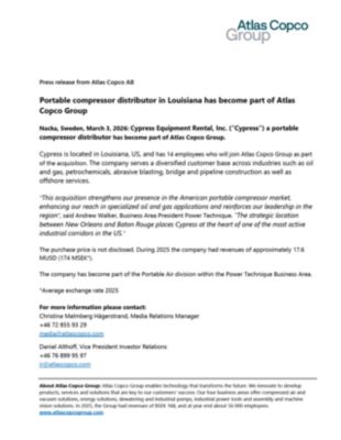 20260303 Portable compressor distributor in Louisiana has become part of Atlas Copco Group