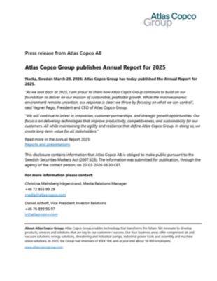 20260320 Atlas Copco Group publishes Annual Report for 2025