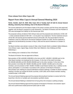 20260428 Report from Atlas Copco’s Annual General Meeting 2026
