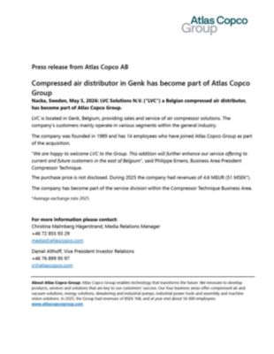 20260505 Compressed air distributor in Genk has become part of Atlas Copco Group