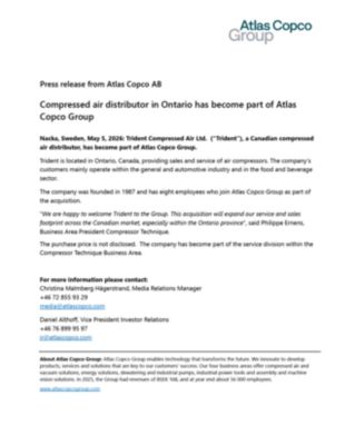 20260505 Compressed air distributor in Ontario has become part of Atlas Copco Group