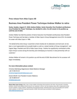 20260827 Business Area President Power Technique Andrew Walker to retire