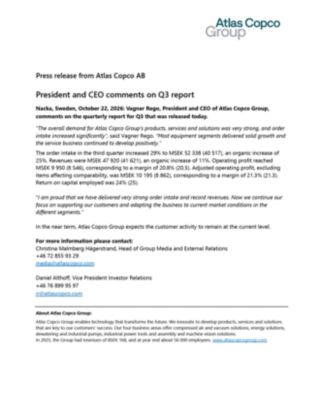 20261022 President and CEO comments on Q3 report