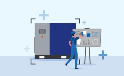 Person formulating dimensions for air compressor