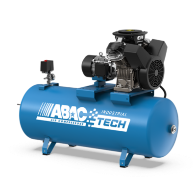 ABAC Tech ATL tank mounted industrial low pressure piston compressor DOL left view.