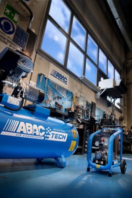 ABAC Tech Air Compressors Family shot in a workshop