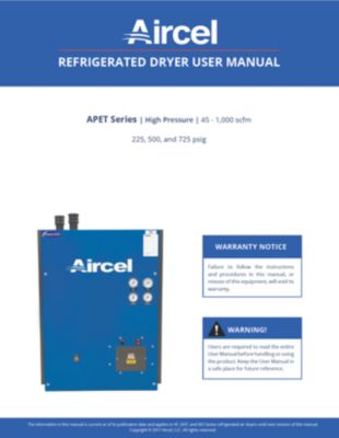 APET PET High Pressure Refrigerated Air Dryer User Guide Manual