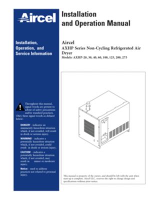 AXHP High Pressure Non-Cycling Refrigerated Dryer User Guide