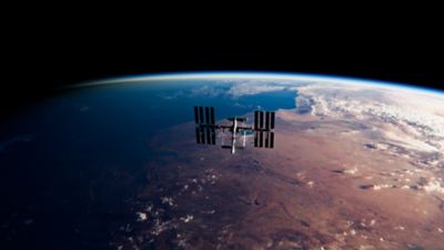 International Space Station (ISS) Orbiting Earth in Space - SpaceX & NASA Research - ISS Satellite Sunset View Low Orbit - 3D Model by NASA - 3D Rendering